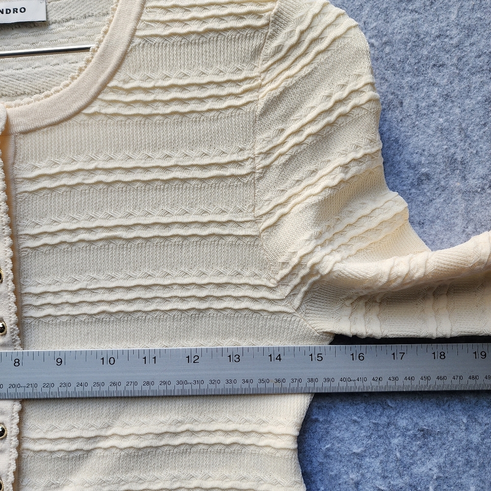 Sandro Ruffled Knit Cardigan with Ruffle Hem In Cream - Picture 7 of 9